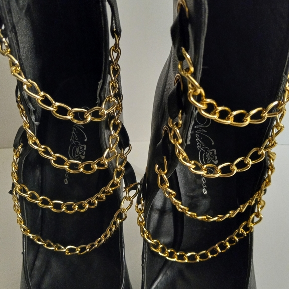 Wild Rose Black & Gold Faux Leather Stilettos Size 8 - Picture 3 of 10